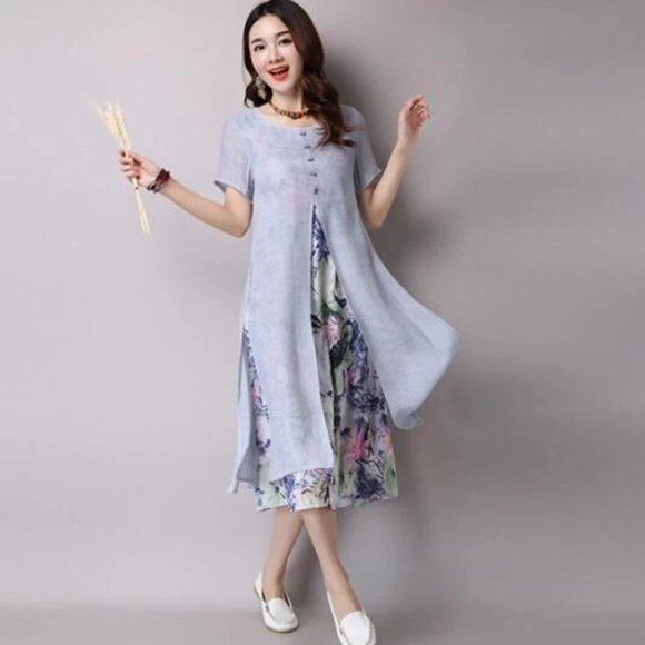 Ejoy Net Layered Mock Jacket Midi Dress - Picture 1 of 5